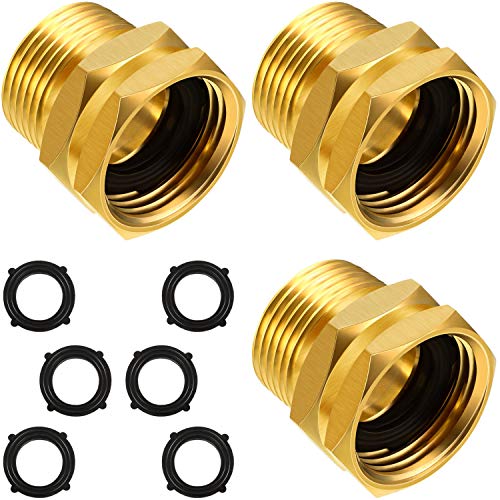 3 Packs 3/4 Inch GHT Female to NPT Male Connector, GHT to NPT Adapter Brass Garden Hose Connector Adapter Fitting to Pipe Fittings Connect with 6 Packs Extra Rubber Washer (3/4 Inch NPT Male)