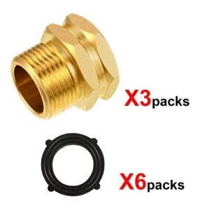 3 Packs 3/4 Inch GHT Female to NPT Male Connector, GHT to NPT Adapter Brass Garden Hose Connector Adapter Fitting to Pipe Fittings Connect with 6 Packs Extra Rubber Washer (3/4 Inch NPT Male)