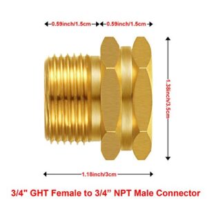 3 Packs 3/4 Inch GHT Female to NPT Male Connector, GHT to NPT Adapter Brass Garden Hose Connector Adapter Fitting to Pipe Fittings Connect with 6 Packs Extra Rubber Washer (3/4 Inch NPT Male)