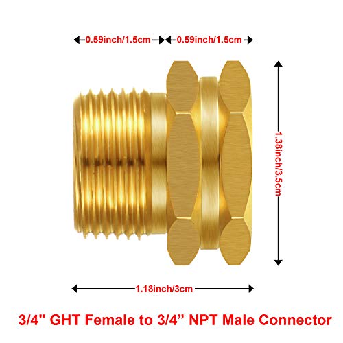 3 Packs 3/4 Inch GHT Female to NPT Male Connector, GHT to NPT Adapter Brass Garden Hose Connector Adapter Fitting to Pipe Fittings Connect with 6 Packs Extra Rubber Washer (3/4 Inch NPT Male)