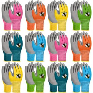 12 pairs kids gardening gloves children yard work glove rubber coated garden gloves for girls boys toddlers youth outdoor (medium (age 6-8))