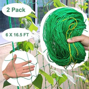 2 Pack Garden Plant Trellis Netting, (6 Feet x 16.5 Feet) Heavy-Duty Plant Support Vine Net for Climbing Plants, Garden Trellis Net for Plant Growing Flexible String Net