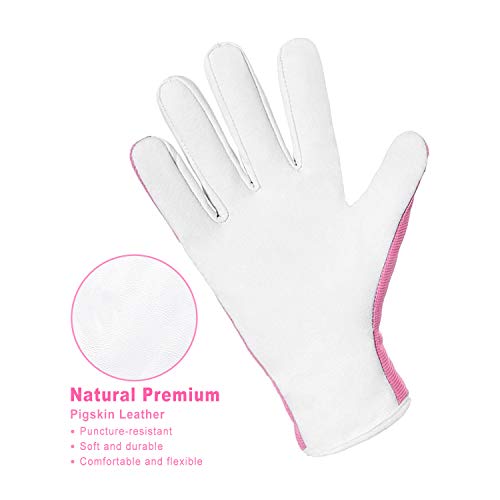 ORIDO Gardening Gloves for Women - Leather Working Gloves for Womens Work Glove for Yard Gardening Weeding Digging and Pruning(Small,Pink)