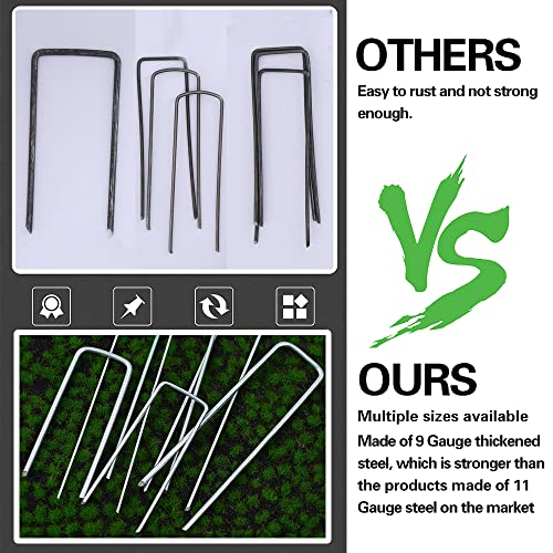 Bakulyor 50 Pcs Landscape Staples, 8 Inch 9 Gauge Garden Stakes, Galvanized U-Shaped Ground Pins, Heavy-Duty Yard Stake for Gardening Weed Barrier Fabric, Sod Decorations Fence and Irrigation Tubing