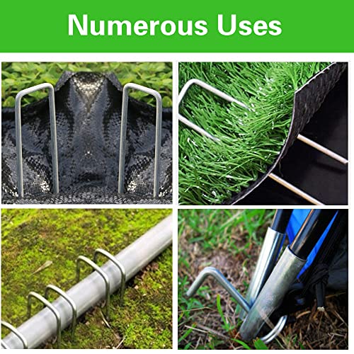 Bakulyor 50 Pcs Landscape Staples, 8 Inch 9 Gauge Garden Stakes, Galvanized U-Shaped Ground Pins, Heavy-Duty Yard Stake for Gardening Weed Barrier Fabric, Sod Decorations Fence and Irrigation Tubing