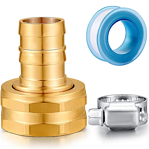 YELUN Solid Brass Garden Hose Repair kit Connector with Clamps 5/8" Barb x 3/4" Female,Fit for Garden Hose Fitting,Male and Female Hose Fittings