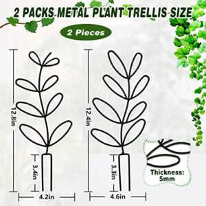Garden Trellis for Climbing Plant, 2 Pks Small Plant Metal Trellis, 12’’ Leaf Shape Indoor Climbing Plants Stake for Potted Plants, Houseplant, Home Plant, Mini Rose, Plant Lover Gifts (Black)