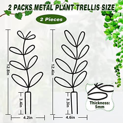 Garden Trellis for Climbing Plant, 2 Pks Small Plant Metal Trellis, 12’’ Leaf Shape Indoor Climbing Plants Stake for Potted Plants, Houseplant, Home Plant, Mini Rose, Plant Lover Gifts (Black)