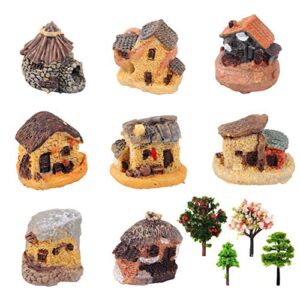 Kbraveo 12pcs Fairy Gardens Stone House and Fairy Gardens Tree,Fairy Gardens Kits Dollhouse Supplies DIY Outdoor Decorations