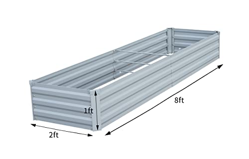 SONFILY Planter Raised Beds Raised Garden Bed for Gardening Garden Boxes Outdoor Metal Raised Garden Beds Galvanized Outdoor,8x2x1 Galvanized Grey