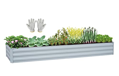 SONFILY Planter Raised Beds Raised Garden Bed for Gardening Garden Boxes Outdoor Metal Raised Garden Beds Galvanized Outdoor,8x2x1 Galvanized Grey