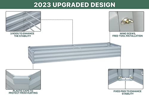 SONFILY Planter Raised Beds Raised Garden Bed for Gardening Garden Boxes Outdoor Metal Raised Garden Beds Galvanized Outdoor,8x2x1 Galvanized Grey