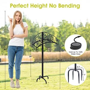 Seashpea Hose Hanger Stand Freestanding - Metal Garden Hose Holder, Heavy Duty Water Hose Stand, Detachable Hose Hanger, Ground Hose Rack Organizer for Patio Lawn, Outside Yard