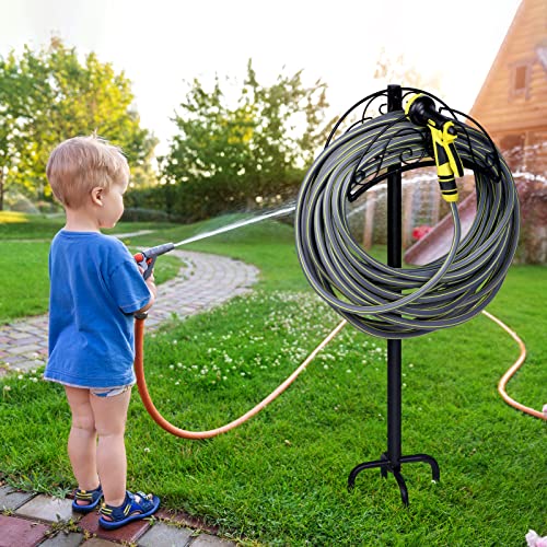 Seashpea Hose Hanger Stand Freestanding - Metal Garden Hose Holder, Heavy Duty Water Hose Stand, Detachable Hose Hanger, Ground Hose Rack Organizer for Patio Lawn, Outside Yard