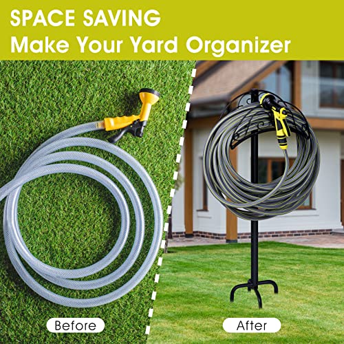 Seashpea Hose Hanger Stand Freestanding - Metal Garden Hose Holder, Heavy Duty Water Hose Stand, Detachable Hose Hanger, Ground Hose Rack Organizer for Patio Lawn, Outside Yard