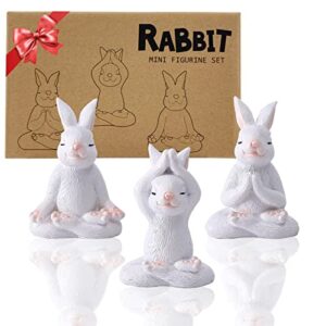 rabbit statue fairy garden decor – 2.1″ set of 3 tiny gifts for women/mom/grandma/daughter/sister, gift ideas for christmas, best easter gifts, bunny figurine for home table/shelf decor