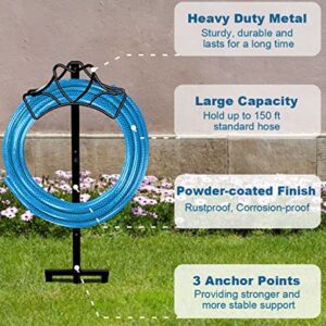 Artigarden Outdoor Garden Freestanding Hose Holder Stand, Heavy Duty Metal Water Pipe Storage Rack Stake for Backyard, Black