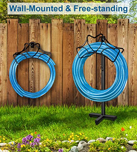 Artigarden Outdoor Garden Freestanding Hose Holder Stand, Heavy Duty Metal Water Pipe Storage Rack Stake for Backyard, Black