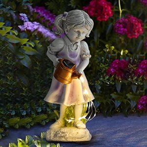 histoacryl fairy garden statues outdoor decor, angel figurines with solar lights waterproof resin yard art sculpture decoration for patio, lawn, balcony, mother’s day, housewarming gift