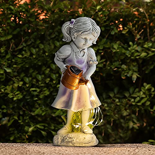 Histoacryl Fairy Garden Statues Outdoor Decor, Angel Figurines with Solar Lights Waterproof Resin Yard Art Sculpture Decoration for Patio, Lawn, Balcony, Mother's Day, Housewarming Gift