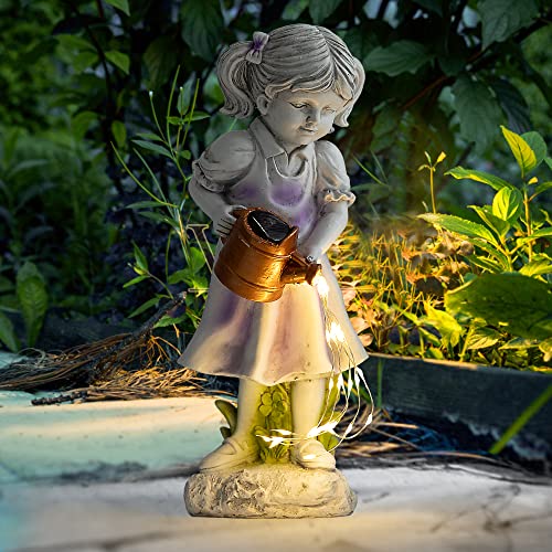Histoacryl Fairy Garden Statues Outdoor Decor, Angel Figurines with Solar Lights Waterproof Resin Yard Art Sculpture Decoration for Patio, Lawn, Balcony, Mother's Day, Housewarming Gift