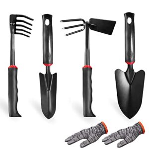 cgt gardening hand tools set, 5 piece refined iron garden work kit with non-slip ergonomic handle for digging planting, outdoor gardening gifts for women and men
