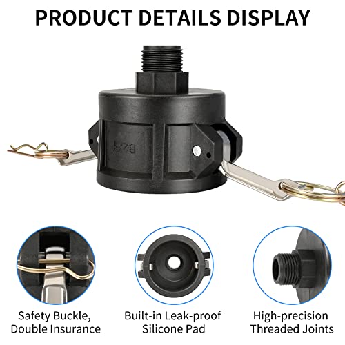 Huazu 275 330 Gallon IBC Tote Fittings, IBC Tote Tank Drain Adapter 2 Inch Camlock Fittings to 3/4 Inch Male Garden Hose Thread for IBC Tote Containers and Garden Hose Fittings