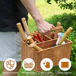 SOLIGT Gardening Hand Tools with Basket – Garden Tool Set with Pruning Shears, Cultivator, Gloves – Heavy-Duty Stainless Steel Gardening Tools with Wood Handle – Gardening Gifts for Women Men