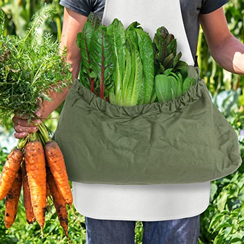 SLDHR Harvest Gardening Apron with Thumb Cutter Set,Garden Weeding Foraging Bag for Eggs Gather Vegetables Flowers Herbs Berries (Green)