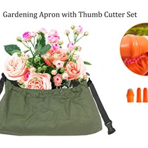 SLDHR Harvest Gardening Apron with Thumb Cutter Set,Garden Weeding Foraging Bag for Eggs Gather Vegetables Flowers Herbs Berries (Green)