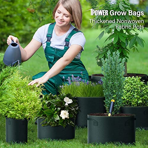 iPower 10 Gallon 10-PCS Thickened Grow Bag Nonwoven Fabric Pots with Handles Heavy Duty Aeration Container for Garden and Planting Vegetable Flowers, Black with Green Stitch Sewing
