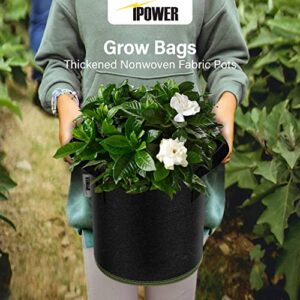 iPower 10 Gallon 10-PCS Thickened Grow Bag Nonwoven Fabric Pots with Handles Heavy Duty Aeration Container for Garden and Planting Vegetable Flowers, Black with Green Stitch Sewing