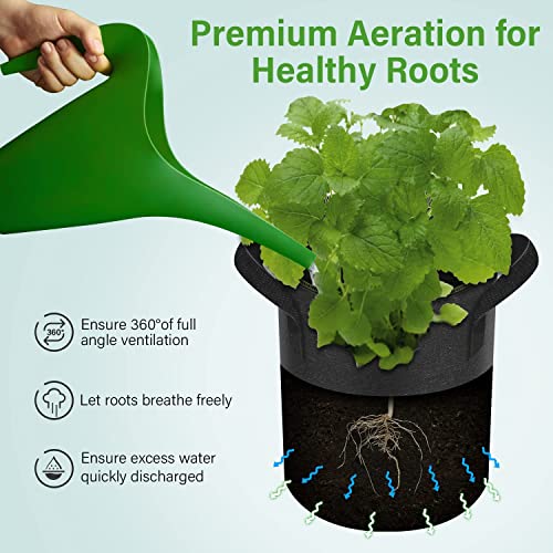 iPower 10 Gallon 10-PCS Thickened Grow Bag Nonwoven Fabric Pots with Handles Heavy Duty Aeration Container for Garden and Planting Vegetable Flowers, Black with Green Stitch Sewing