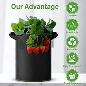 iPower 10 Gallon 10-PCS Thickened Grow Bag Nonwoven Fabric Pots with Handles Heavy Duty Aeration Container for Garden and Planting Vegetable Flowers, Black with Green Stitch Sewing