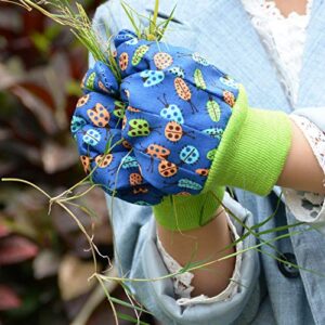 HANDLANDY Kids Gardening gloves for age 5-6, age 7-8, 2 Pairs Child Garden Working Gloves for girls boys, Dot & Butterfly & Ladybird Print (Medium (age 7-8), Green (ladybird+ dot))