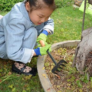 HANDLANDY Kids Gardening gloves for age 5-6, age 7-8, 2 Pairs Child Garden Working Gloves for girls boys, Dot & Butterfly & Ladybird Print (Medium (age 7-8), Green (ladybird+ dot))