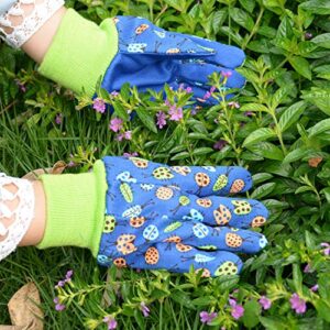 HANDLANDY Kids Gardening gloves for age 5-6, age 7-8, 2 Pairs Child Garden Working Gloves for girls boys, Dot & Butterfly & Ladybird Print (Medium (age 7-8), Green (ladybird+ dot))