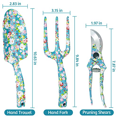 Deaname Garden Tool Set Gardening Hand Tools Kit, Floral Sturdy Garden Gifts, 4 PCS Heavy Duty Shovel Kit Including Trowel, Sharp Pruner, Hand Rake, and Mat (Blue Set)