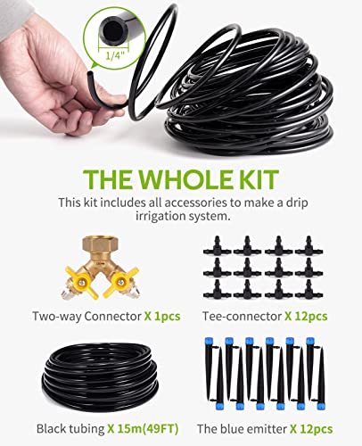 HIRALIY 49.2FT Drip Irrigation Kit, Garden Watering System, 8x5mm Blank Distribution Tubing DIY Automatic Irrigation Equipment Set for Outdoor Plants, Micro Drip Irrigation Kit for Greenhouse Flower, Bed Patio, Lawn