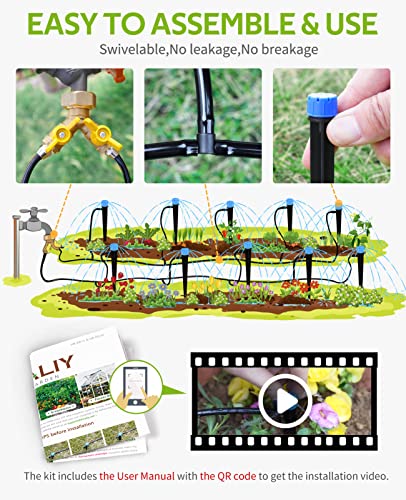 HIRALIY 49.2FT Drip Irrigation Kit, Garden Watering System, 8x5mm Blank Distribution Tubing DIY Automatic Irrigation Equipment Set for Outdoor Plants, Micro Drip Irrigation Kit for Greenhouse Flower, Bed Patio, Lawn