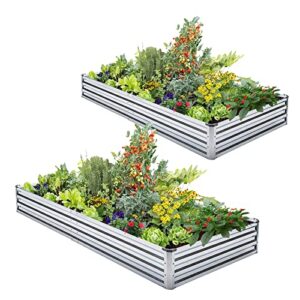 veezyo galvanized raised garden bed kit – metal raised planter 2 pack 6’x3’x1′ for flowers plants, vegetables herb