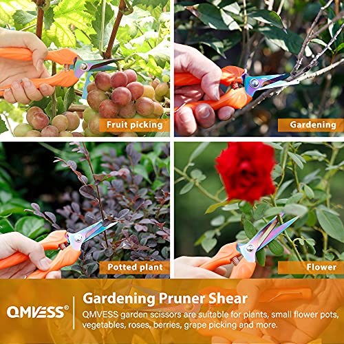 Garden Shears QMVESS 8 Inch Pruning Shears for Gardening Heavy Duty Hand Garden Clippers 3-Pack with Titanium Plated Stainless Steel Precision Blades, for Flowers, Houseplants, Bonsai or Garden