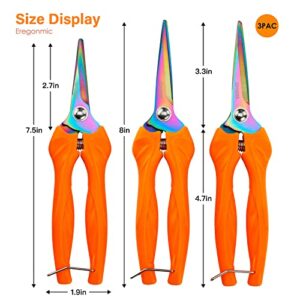 Garden Shears QMVESS 8 Inch Pruning Shears for Gardening Heavy Duty Hand Garden Clippers 3-Pack with Titanium Plated Stainless Steel Precision Blades, for Flowers, Houseplants, Bonsai or Garden