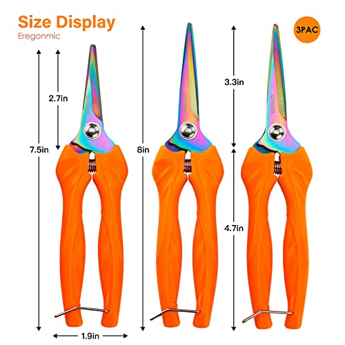 Garden Shears QMVESS 8 Inch Pruning Shears for Gardening Heavy Duty Hand Garden Clippers 3-Pack with Titanium Plated Stainless Steel Precision Blades, for Flowers, Houseplants, Bonsai or Garden