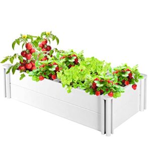 arlopu 45.3” x 22.4” x 13” raised garden bed, outdoor vinyl plant box, pvc above ground planter kit, hdpe raised bed, easy diy assembly, for vegetables, flowers, herbs, fruits, succulents, white