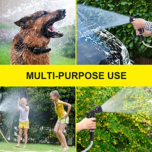 Metal Garden Hose 50 ft - Stainless Steel Water Hose with 2 Nozzles, Lightweight, Tangle Free & Kink Free, Heavy Duty, High Pressure, Flexible, Dog Proof