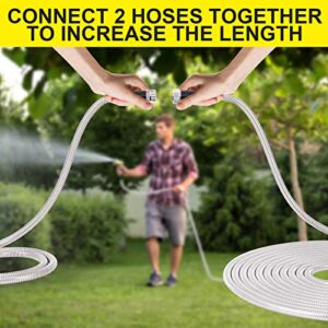 Metal Garden Hose 50 ft - Stainless Steel Water Hose with 2 Nozzles, Lightweight, Tangle Free & Kink Free, Heavy Duty, High Pressure, Flexible, Dog Proof