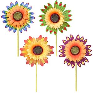 szhtswu 4 pcs sunflower wind spinners colorful flower lawn pinwheels party decoration windmill spinners for balcony patio garden yard outdoor