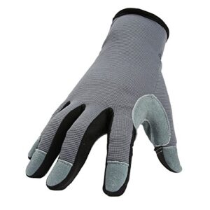 ozero utility work gloves flex deerskin leather touch screen garden glove for yard working/gardening/bike cycling/diy/mechanic for women and men (gray,small)