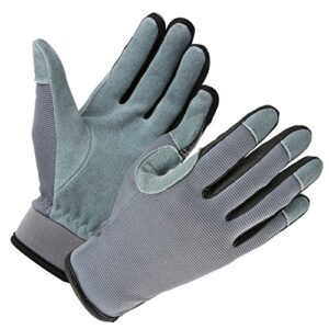 OZERO Utility Work Gloves Flex Deerskin Leather Touch Screen Garden Glove for Yard Working/Gardening/Bike Cycling/DIY/Mechanic for Women and Men (Gray,Small)